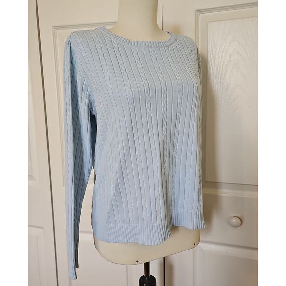 IZOD Cable Knit 100% Cotton Crewneck Sweater Light Blue Womens Large Long Sleeve - Picture 5 of 13